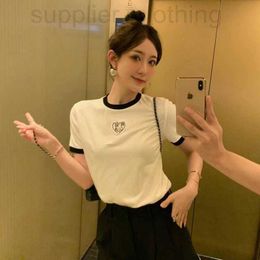 Women's T-Shirt designer 24 Spring/Summer New Miu Patch Embroidery Love Letter Decoration Contrast Colour Edge Round Neck Small Pattern Short Sleeve T-shirt YE2C