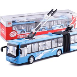 Diecast Alloy Double Carriages Trolley Bus Boy Model Car Toy Lights& Sound Pull-back 148 Scale Ornament Christmas Kid Birthday Gi 2637