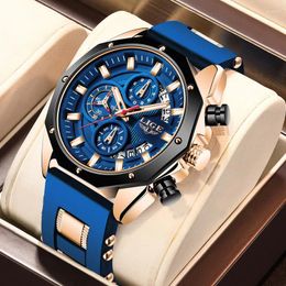 Wristwatches LIGE Fashion Mens Watches Top Silicone Sport Watch For Men Quartz Date Clock Waterproof Wristwatch Chronograph