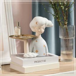 Decorative Objects Figurines Home Accessories Living Room Decoration Mushroom Girl TV Cabinet Ornaments Jewellery Storage Tray Home Decor Cute Sculpture Gift T2405