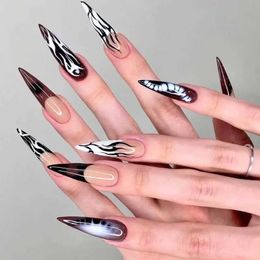 False Nails 24pcs Long Pointed False Nails Patch Cool Girl Gothic Style Artificial Nail Tips Wearable Press on nail Tips for Hallown DIY T240507