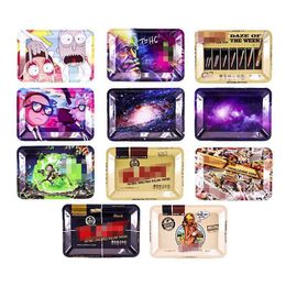 20 Styles Raw Backwoods Cartoon Rolling Tray 180*125mm Metal Cigarette Smoking Small Trays Tinplate Cigarette Tray Tobacco Plate Case Storage