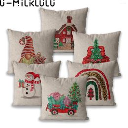 Pillow 2024 Year Happy Merry Christmas Decoration 45x45 40 Xmas Tree Car Snowman House Jesus Linen Cover Party Decor