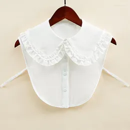 Bow Ties Korean White Fake Collar Shirt Women False Collars Embroidery Floral Lace Lapel Blouse Detachable Half-Shirt Faux Col