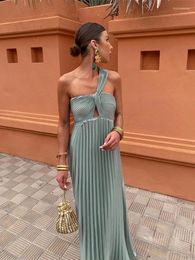 Casual Dresses Diagonal Shoulder Pleated Evening Long Dress Women Fashion Sleeveless Backless Maxi Summer 2024 Ladies Holiday Vestidos