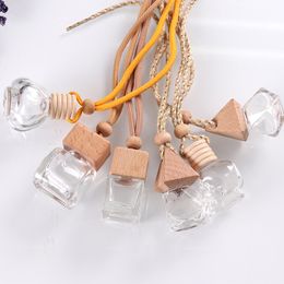 200pcs 8ml Empty Hanging Freshener Pendant Car Logo Vent Air Round Ball Square Wooden Glass Car Perfume Diffuser Bottle