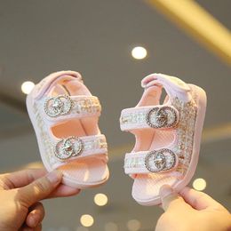 Girls Summer Sandals Princess Elegant Double Hook Design Fashion Shoes Baby Soft Beautiful Beach 240415