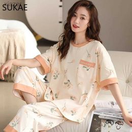 Women's Sleepwear SUKAE high-quality cotton Capris denim womens pajamas casual pajamas elegant short sleeved summer pajamas fashion home set WX