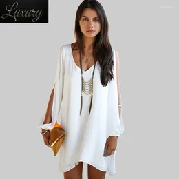 Party Dresses 2024 Summer Chiffon Short Dress Women Loose Sexy V Neck Strapless Casual Mini Shirt White Beach Es