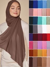 Plain Color Muslim Chiffon Scarf Hijab Headband Female Islamic Head Cover Shawls Wraps for Women Hijabs Hair Scarves Headscarf 240430