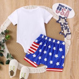 Clothing Sets Boys 4th Of July Shorts Short Sleeve Letter Car Embroidery Romper Star Stripe Print