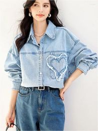 Women's Blouses Denim Shirt For Female Loose Embroidery Fashionable And Trendy Top Shirts & Lady