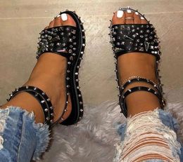 New Arrival Women Flats Sandals Rivets Ladies Summer Punk Shoes Buckle Strap Spikes Female Gladiator Sandals8523462