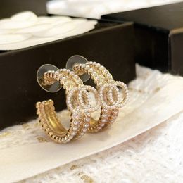 Luxury Brand Designer High Quality Round Women's Crystal Rhinestone Pearl Earrings Wedding Party3 302N