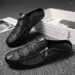Casual Shoes Stylish Men Zip Loafers Half Drag Male Walking Sandals Breathable Summer Mens Slippers Comfortable Moccasins