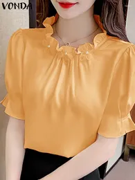 Women's Blouses VONDA Women Ruffled Blouse Elegant Shirts 2024 Summer Tunic Fashion Short Puff Sleeve Top Casual Loose Solid Color Blusas