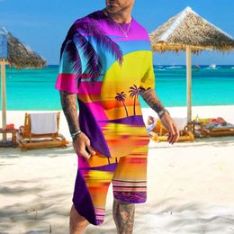 Hawaii Beach Mens Tracksuit Coconut Tree 3D Print TShirts Shorts Sets Fashion Streetwear Oversized Vacation Suits Man Clothing 240430