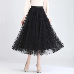 Skirts Summer 2024 Bow Embroidery Long Skirt Women 3D Flocking Apricot Double Sided Wearable Lining Glossy Pleated