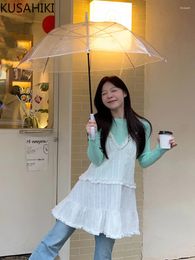 Casual Dresses KUSAHIKI White Ruffle Edge Suspender Dress For Women Spring 2024 Korean Style A-line Vestidos Femme Sweet Spicy Y2k