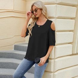 Women's Blouses Women Off-shoulder T-shirt Solid Colour Top Stylish Summer Collection O-neck Shoulder Tee For Wear