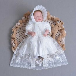 Christening dresses Brand 3-piece Baby Girl Dress with Hat 1st Birthday Lace Immersion Christmas Ball RBF174001 Q240507