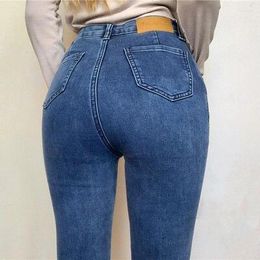 Women's Jeans Women High Waist Elastics Long Slim Sheath Pencil Pants Blue Gray Black Ladies Trousers