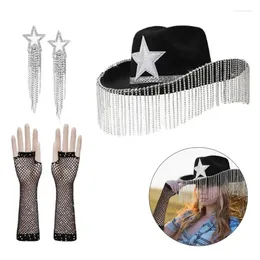 Berets Western Cowboy Hat ArmSleeves For Bridal Shower Cowgirl Earrings Costume Set Lady NightClub Dress Up Masquerades Suit