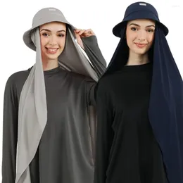 Ethnic Clothing Muslim Women Bucket Hat With Chiffon Hijabs Summer Sports Cap Turban Ready To Wear Instant Hijab Islam Headscarf