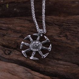 Chains Stainless Steel Slavic Kolovrat Symbol Necklace Men Viking Ancient Runic Amulet Pendant Jewellery Gift For Boyfriend