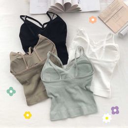 Women's Tanks Women Cotton Lingerie Push Up Bra Sexy V Neck Tube Top Fashion Solid Color Underwear Female Soft Brassreie with Chest Pad