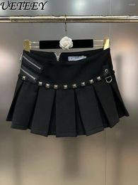 Skirts Spring Summer 2024 Side Zipper Age-Reducing Dark Style Pleated Mini Skirt For Women Trendy Girl All-Matching Short