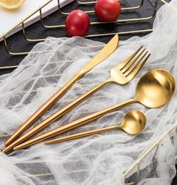 Dinnerware Sets Gold Cutlery Set 1810 Stainless Steel Modern Dinner Fork And Knife Utensils Tableware Kitchen Home2646908