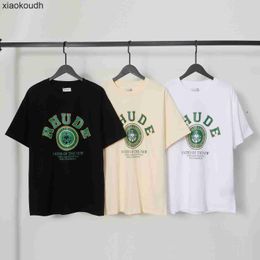 Rhude High end designer clothes for New High Street Simple Letter Print Couple Street Loose Casual Short Sleeve T-shirt With 1:1 original labels