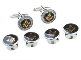 Cuff Links Round Crystal mason Tuxedo Cufflinks Collar Stud 6pcs Set Masonic Mason Cuff Links Stud Set Men039s Jewelry8456025