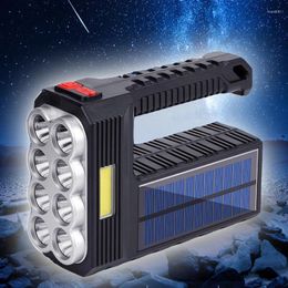 Flashlights Torches 8 Cores LED Solar Rechargeable Multifunction Torch Portable Waterproof Fishing Outdoor Camping Lights