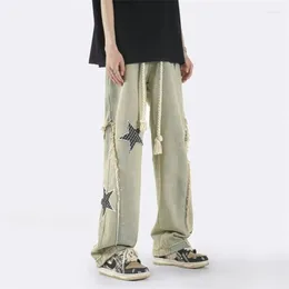 Men's Jeans High Street Mes Retro Streetwear Y2k Harajuku Drawstring Straight Pants For Men Baggy Denim Yellow Mud Clothing