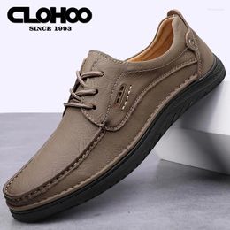Casual Shoes CLOHOO Two Layer Cowhide Thick Bottom Breathable Leather Men's Loafers Classic Hand-stitched