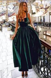 Emerald Green Velvet Prom Dresses 2022 Simple Straps Formal A line Party Gows Plain Short Evening Gowns Zipper Up Back5422347
