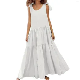 Work Dresses Long Dress Womens Personality Solid Colour Round Neck Sleeveless Simple Skirt Casual Formal Comfort For Teens Girls 14-16