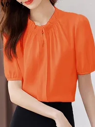 Women's Blouses Fashion Ruffled VONDA Women Tunic Tops 2024 Summer Elegant Shirt Casual Short Puff Sleeve Loose Solid Color Blusas Femme