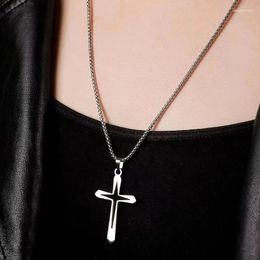 Pendant Necklaces Trendy Trend Gothic Originality Hollow Cross Necklace Silver Colour Cool Street Style For Men Women Gift Neck Jewellery