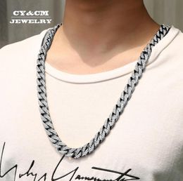 Chains 13mm Mens Miami Cuban Link Chain Necklace Full Bling Iced Out CZ Rhinestones Silver Gold Colour Fashion Jewellery Rapper Neckl8165758