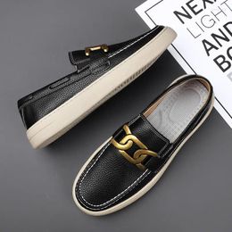 Casual Shoes 2024 Elegant Black Summer Men's Loafers Breathable Slip-on White Footwear Mens Leather Flats Mocasines Hombre