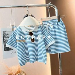 Clothing Sets 2024 Summer Baby Embroidery Light And Thin Large C Stripe Bead Set Made Of Pure Cotton Fashionable Kids Outfits