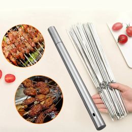 Grills Stainless Steel BBQ Holder Household BBQ Barrel Skewer Grill Needle Grill Fork Lron Grab Box Set Of Tools For Outdoor Barbecue