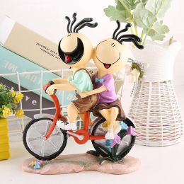 Miniatures European Resin Crafts Cycling Couple Cartoon Sanmao Doll Decoration Desktop Bedroom Home Decoration Gift Christmas Decor Figure