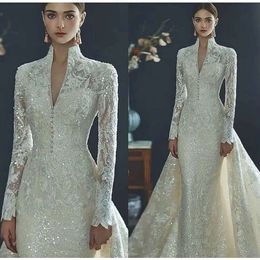 Maniche lunghe Eleganti abiti da sposa personalizzati da sposa sirena ad applique abiti da sposa per razza di razza di razza in raso satina