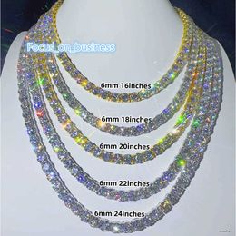 Hip hop Jewellery 6.5mm 925 Silver VVS Diamond necklace chain Fashion Iced out Moissanite Tennis Chain