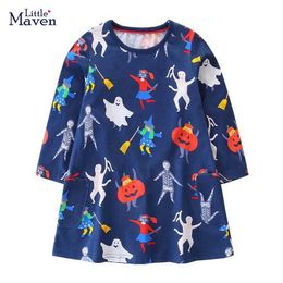 Girl's Dresses Little Devil 2023 Halloween Girl Cotton Dress Long sleeved Autumn Clothing Cute Childrens Halloween ClothingL2405