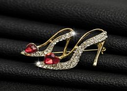 Pins Brooches High Heels Shoes Brooch Crystal Red Enamel Sandals Corsage Clips For Suit Scarf Dress Women Girls Jewelry Pins Broa6049280